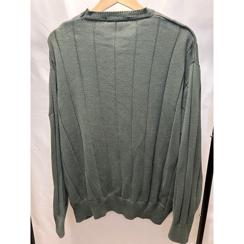 Faconnable V-Neck Sweater Mens L Green Excellent Ribbed Cotton Made in France - Picture 4 of 4